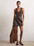 Reiss Wren V-Neck Bodysuit, Chocolate Brown
