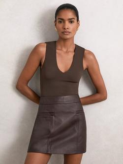Reiss Wren V-Neck Bodysuit - view 2, Chocolate Brown