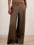 Reiss Petite Ashby Wide Leg Pure Linen Trousers, Chocolate Brown
