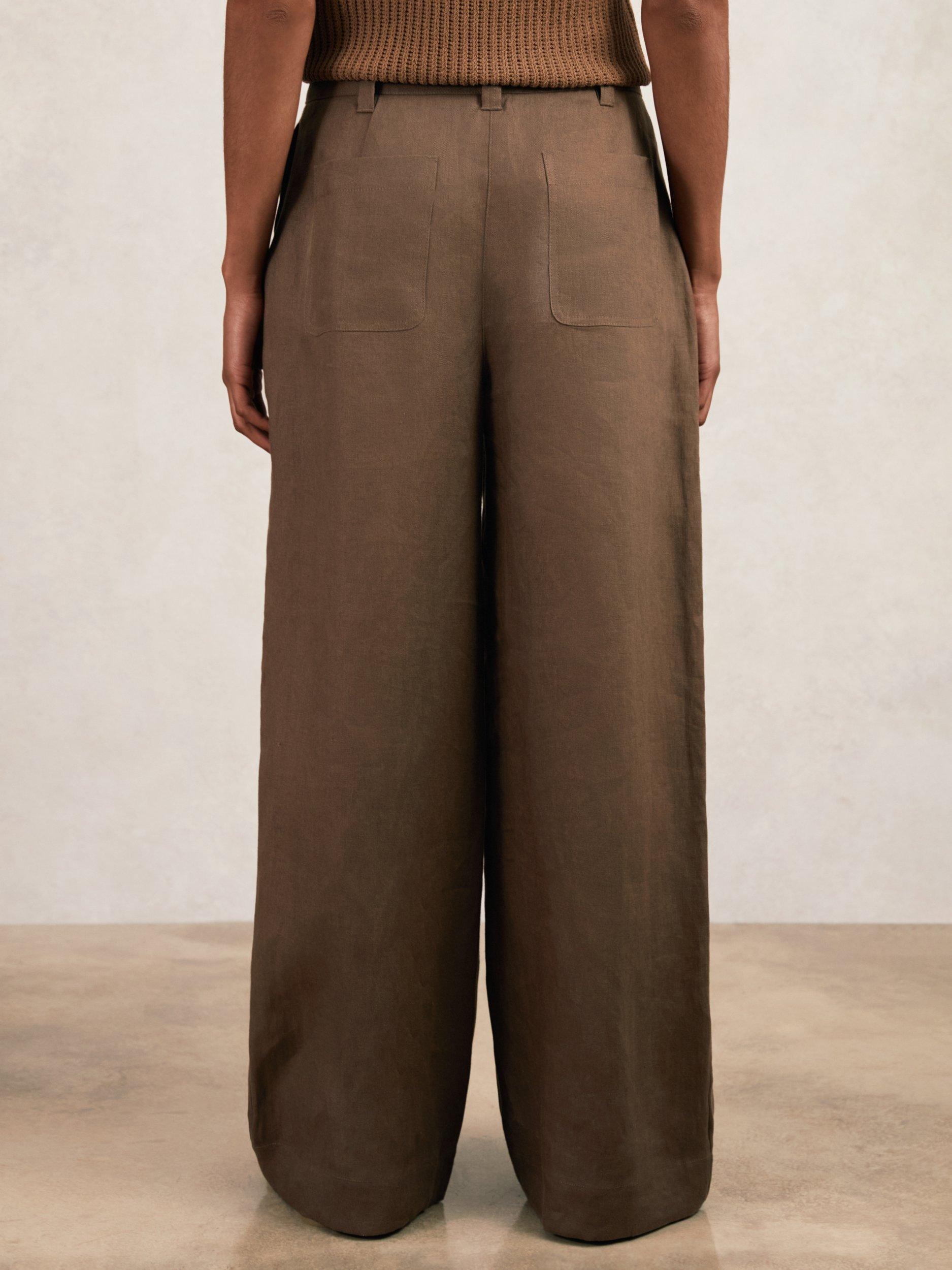 Reiss Petite Ashby Wide Leg Pure Linen Trousers, Chocolate Brown