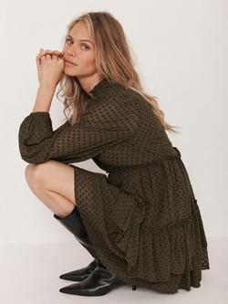 Mint Velvet Jacquard Mini Dress, Green Khaki - view 2, Green Khaki