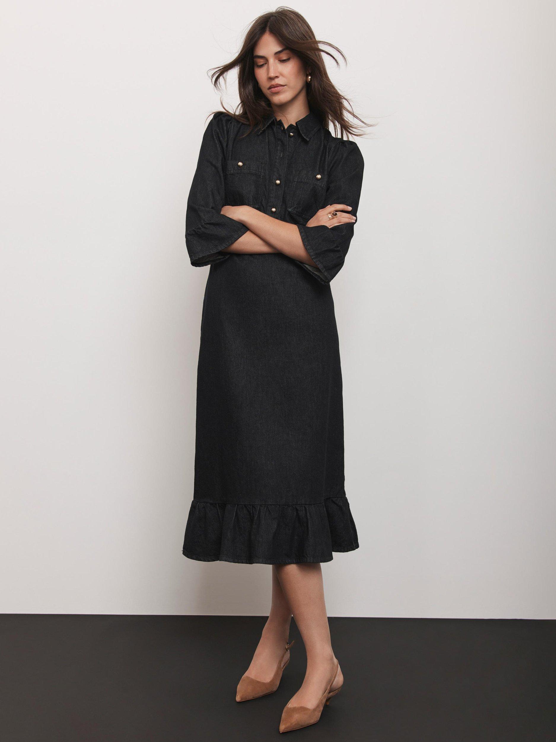 Mint Velvet Denim Midi Shirt Dress, Black