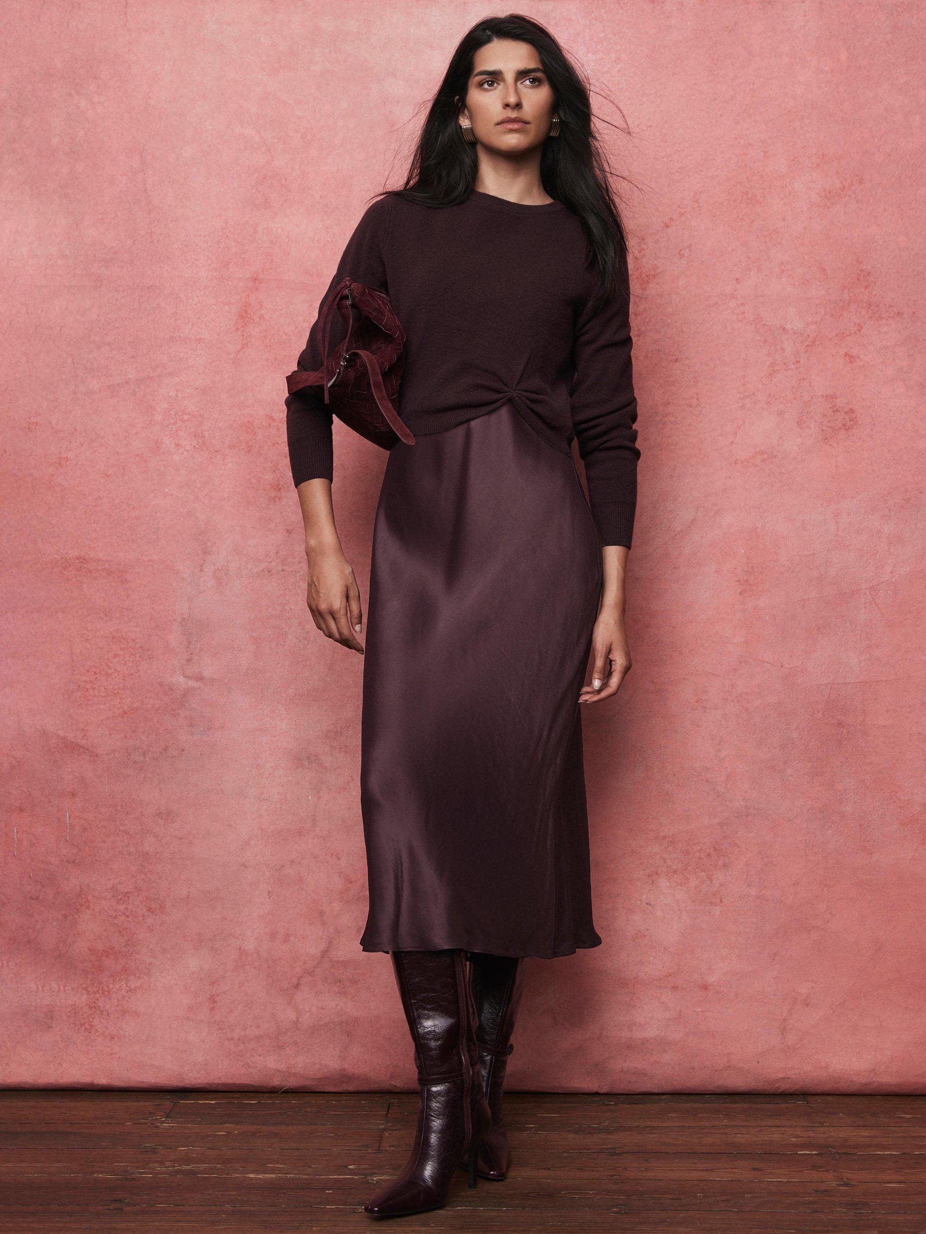 Mint Velvet Jumper Layered Slip Dress, Red Burgundy