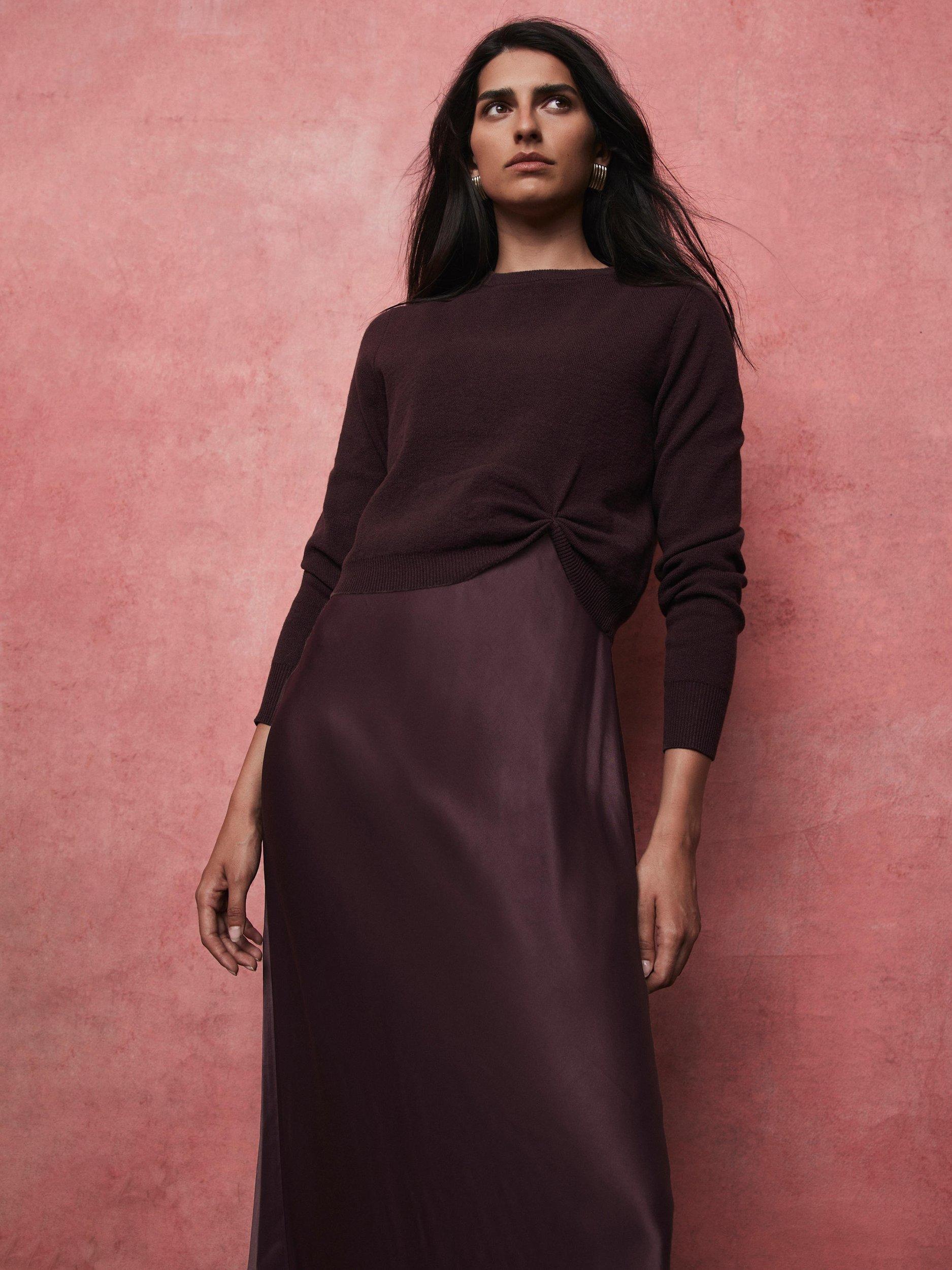 Mint Velvet Jumper Layered Slip Dress, Red Burgundy