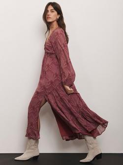Mint Velvet Floral Blouson Sleeve Maxi Dress, Red Burgundy - view 2, Red Burgundy