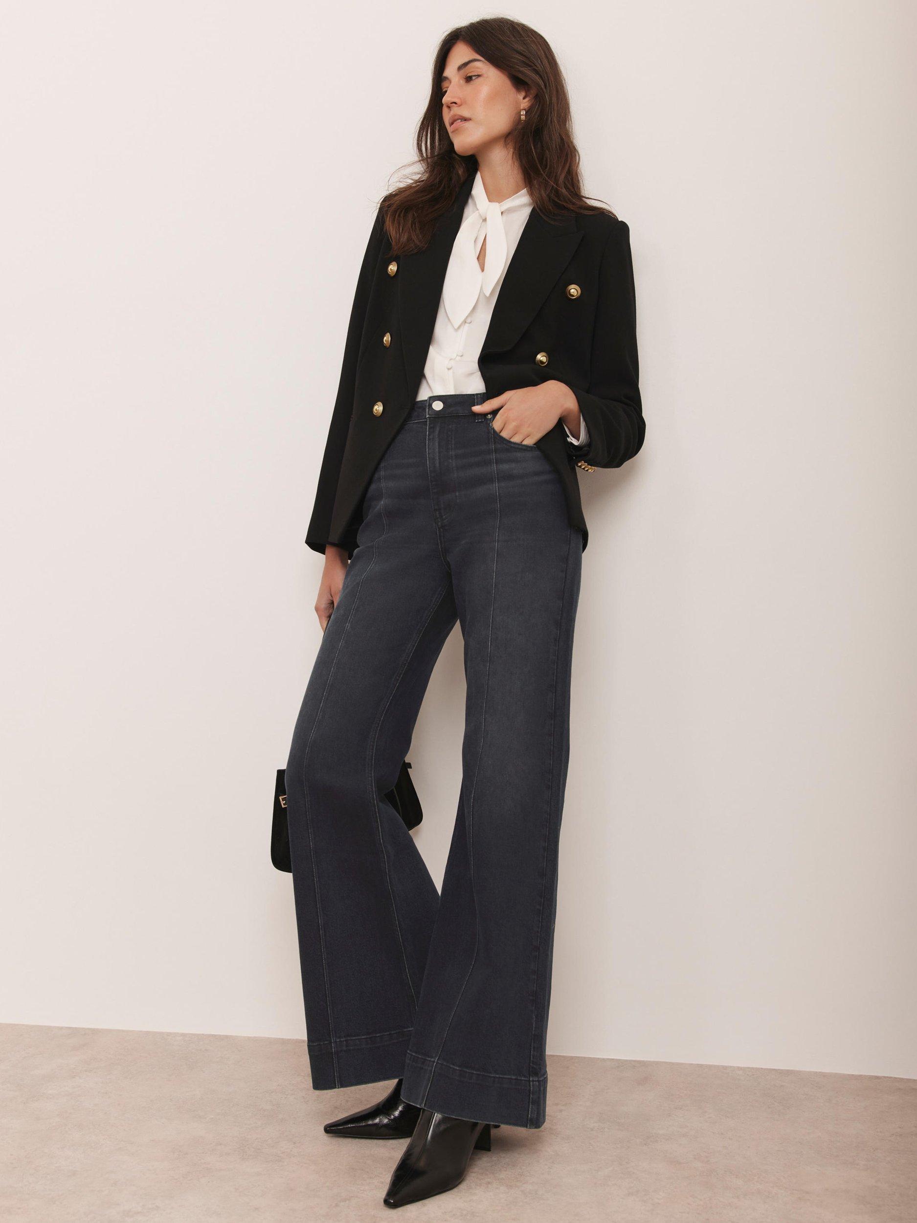 Mint Velvet Mid Rise Wide Leg Jeans, Black