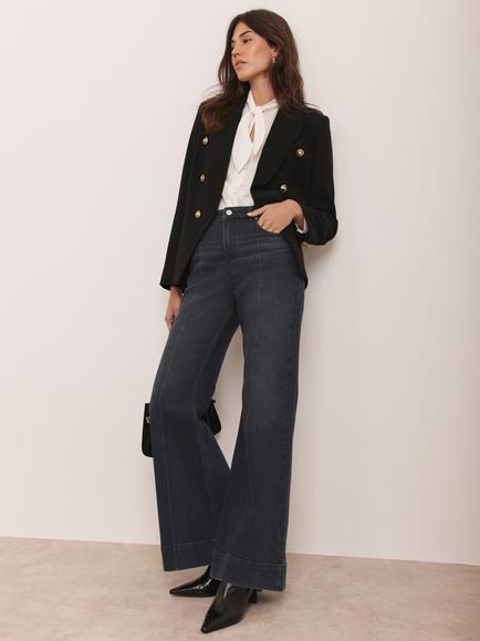 Mint Velvet Mid Rise Wide Leg Jeans, Black, Black