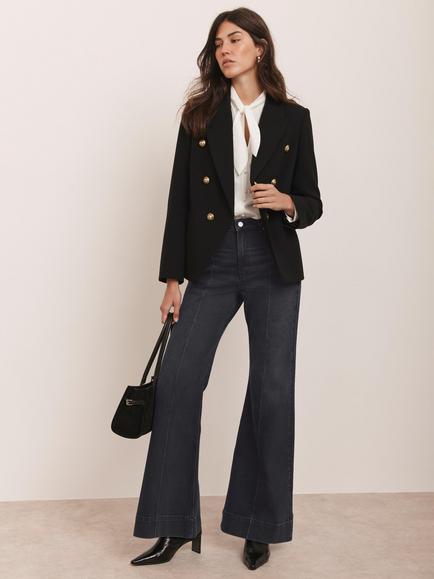 Mint Velvet Mid Rise Wide Leg Jeans, Black - view 2, Black