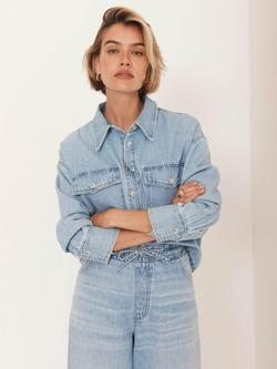 Mint Velvet Cropped Long Sleeve Denim Shirt, Light Indigo, Light Indigo