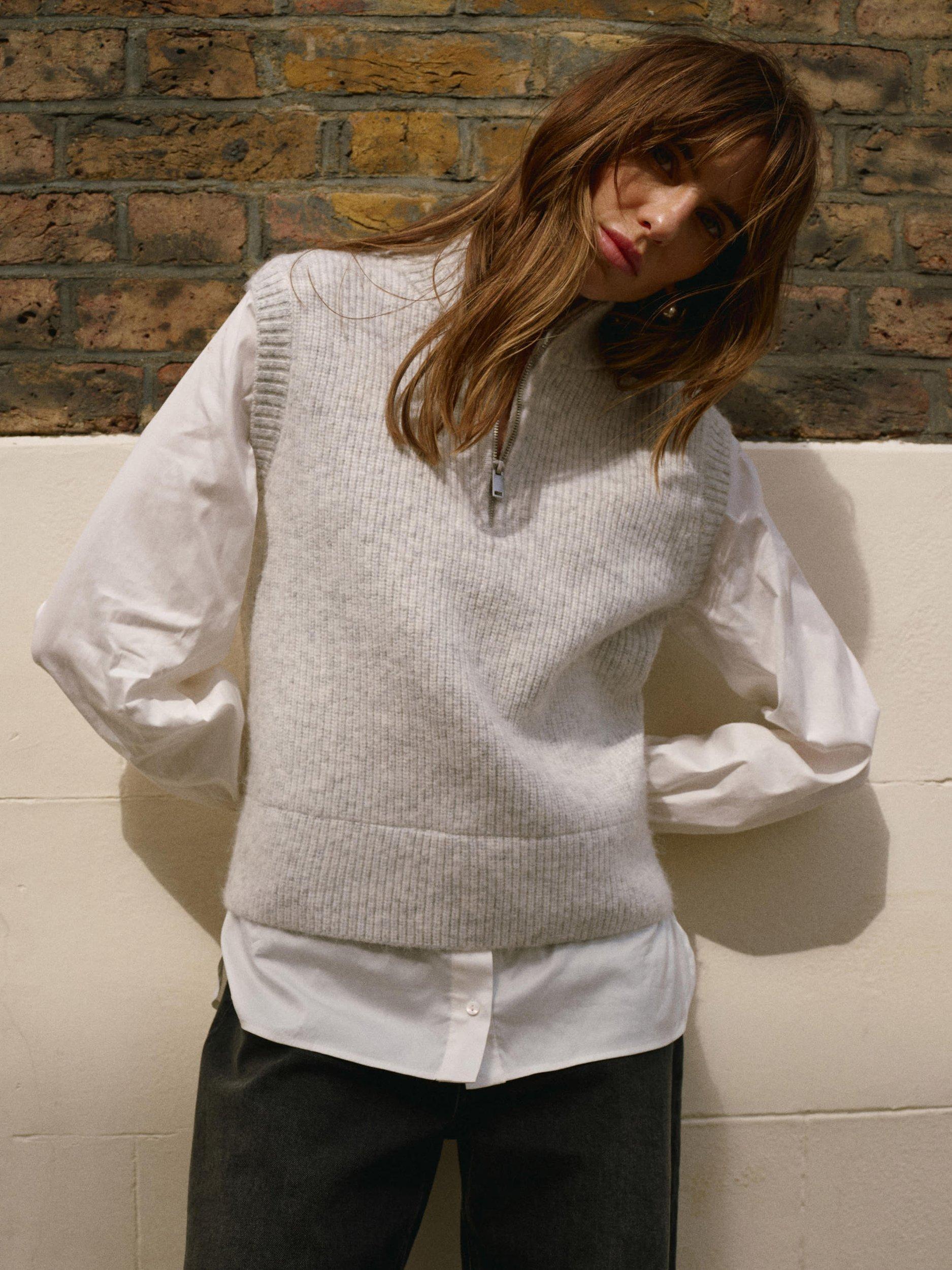 Product image 1 of 7, which shows Mint Velvet Shirt Layered Knit Jumper, Grey, S