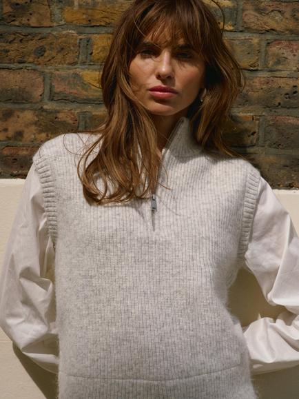 Mint Velvet Shirt Layered Knit Jumper, Grey - view 2, Grey