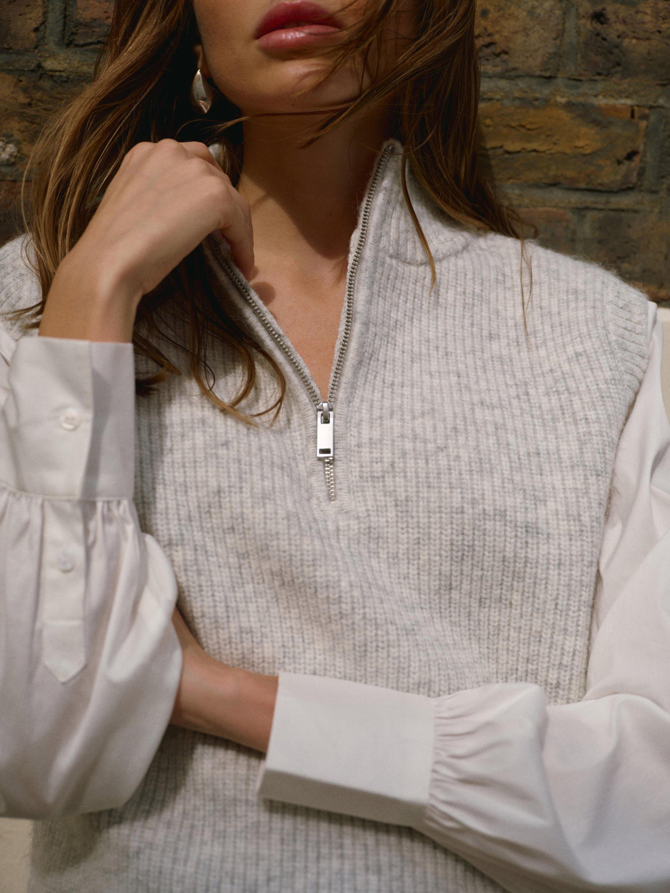 Product image 3 of 7, which shows Mint Velvet Shirt Layered Knit Jumper, Grey, S