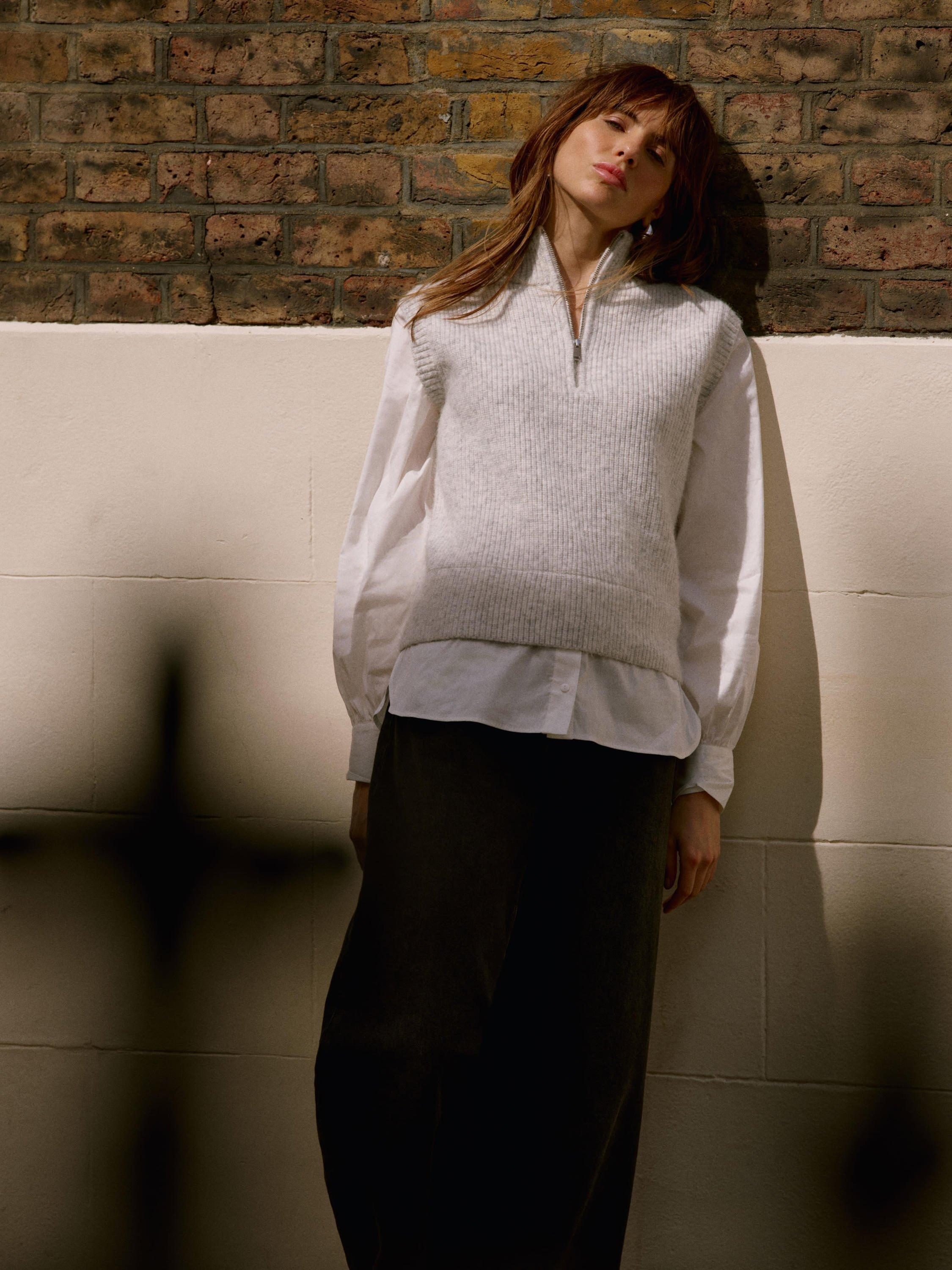Product image 4 of 7, which shows Mint Velvet Shirt Layered Knit Jumper, Grey, S