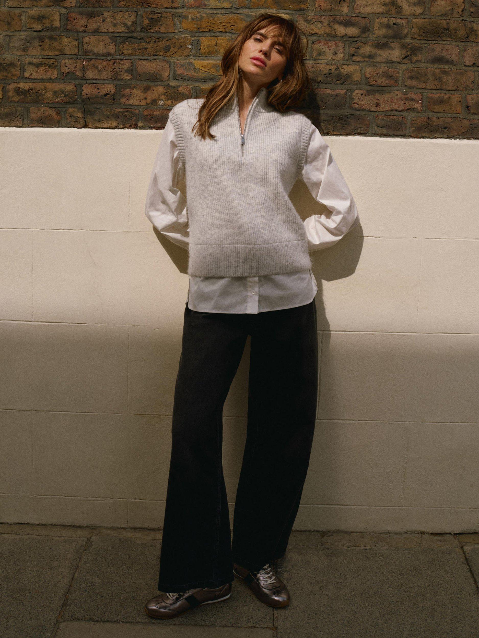 Product image 5 of 7, which shows Mint Velvet Shirt Layered Knit Jumper, Grey, S