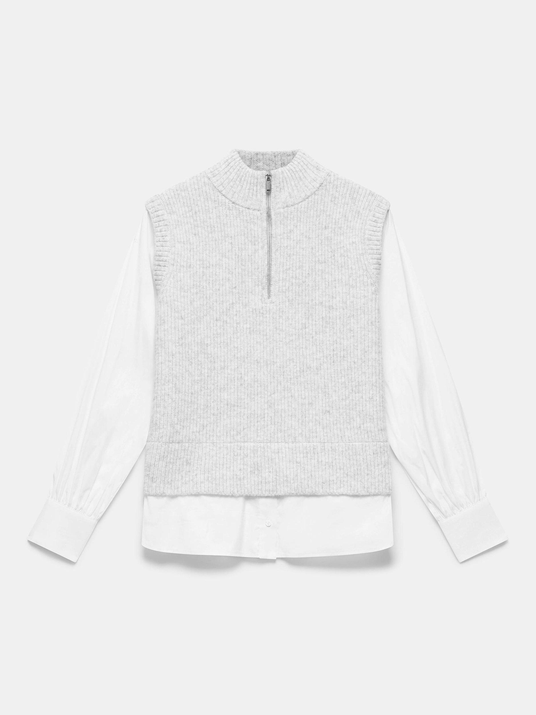 Product image 6 of 7, which shows Mint Velvet Shirt Layered Knit Jumper, Grey, S