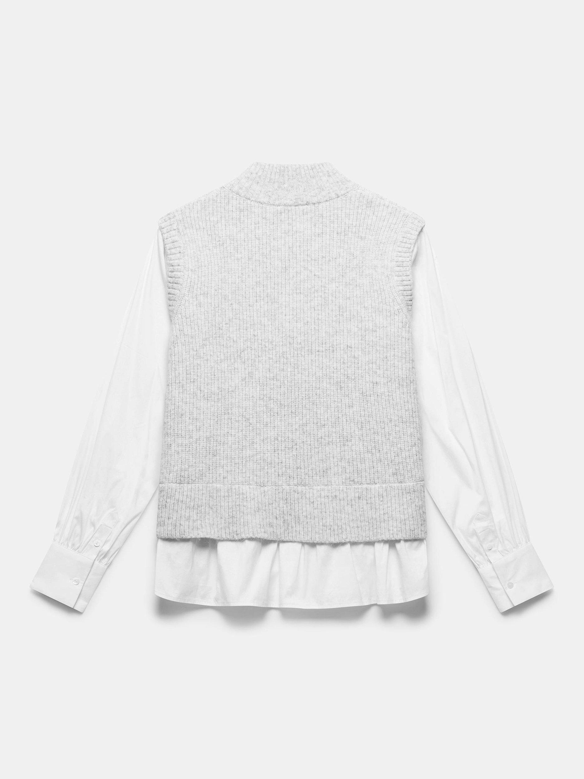 Product image 7 of 7, which shows Mint Velvet Shirt Layered Knit Jumper, Grey, S