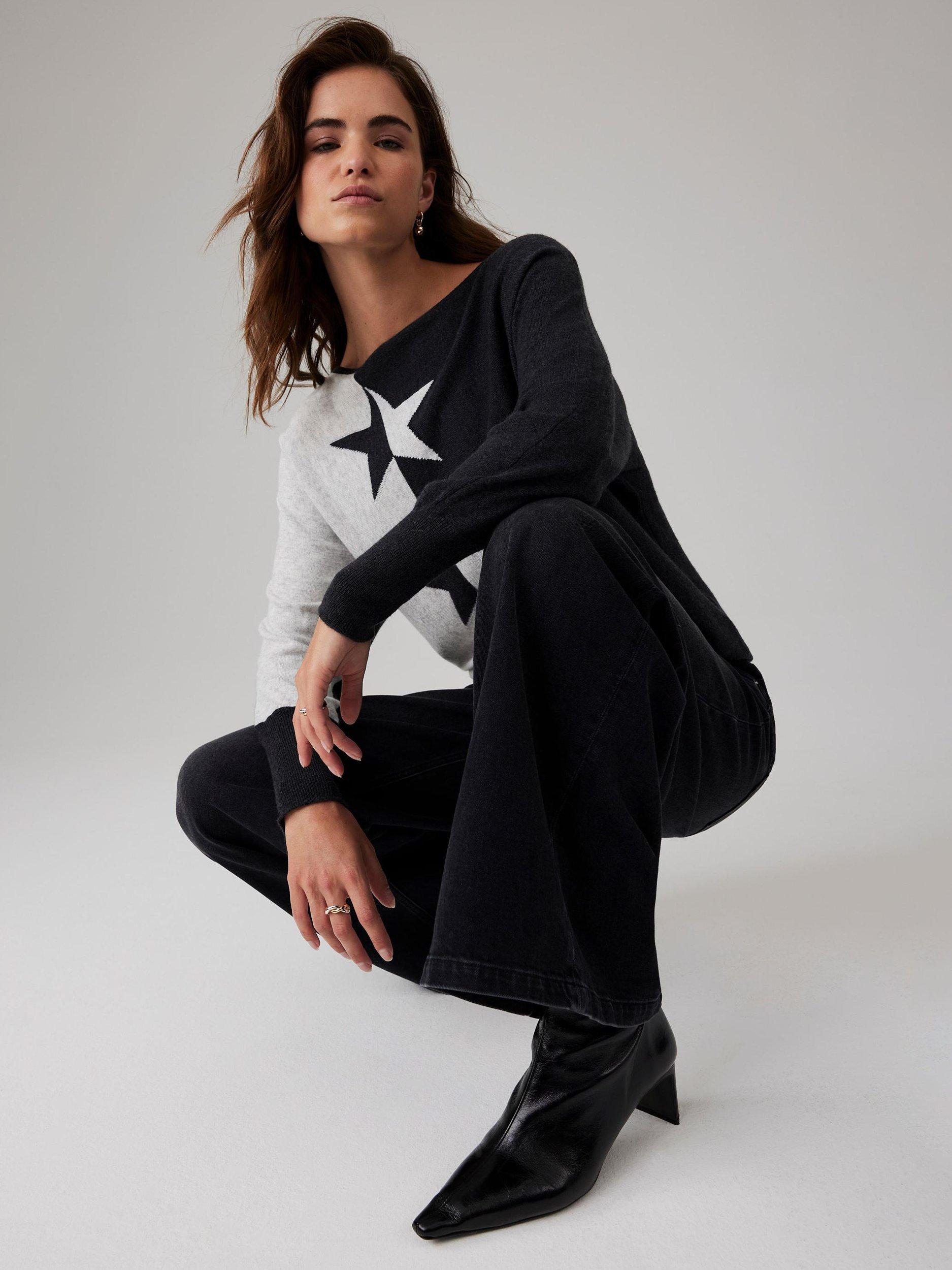 Product image 2 of 8, which shows Mint Velvet Colour Block Star Jumper, Grey, L