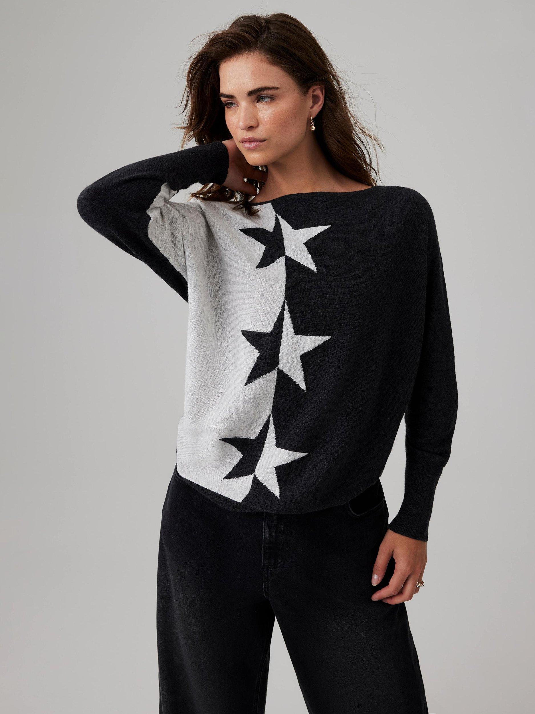 Product image 3 of 8, which shows Mint Velvet Colour Block Star Jumper, Grey, L