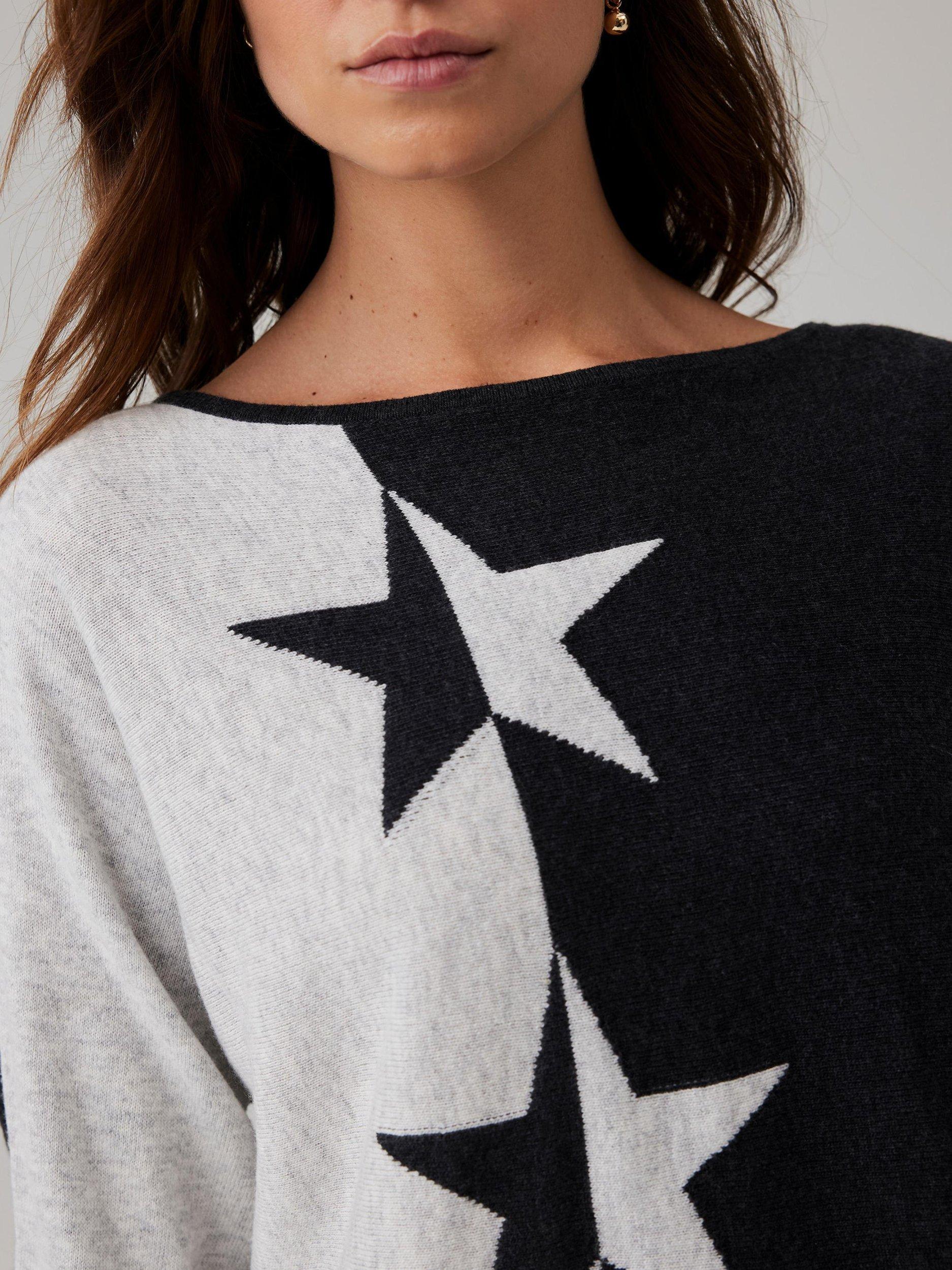 Product image 4 of 8, which shows Mint Velvet Colour Block Star Jumper, Grey, L