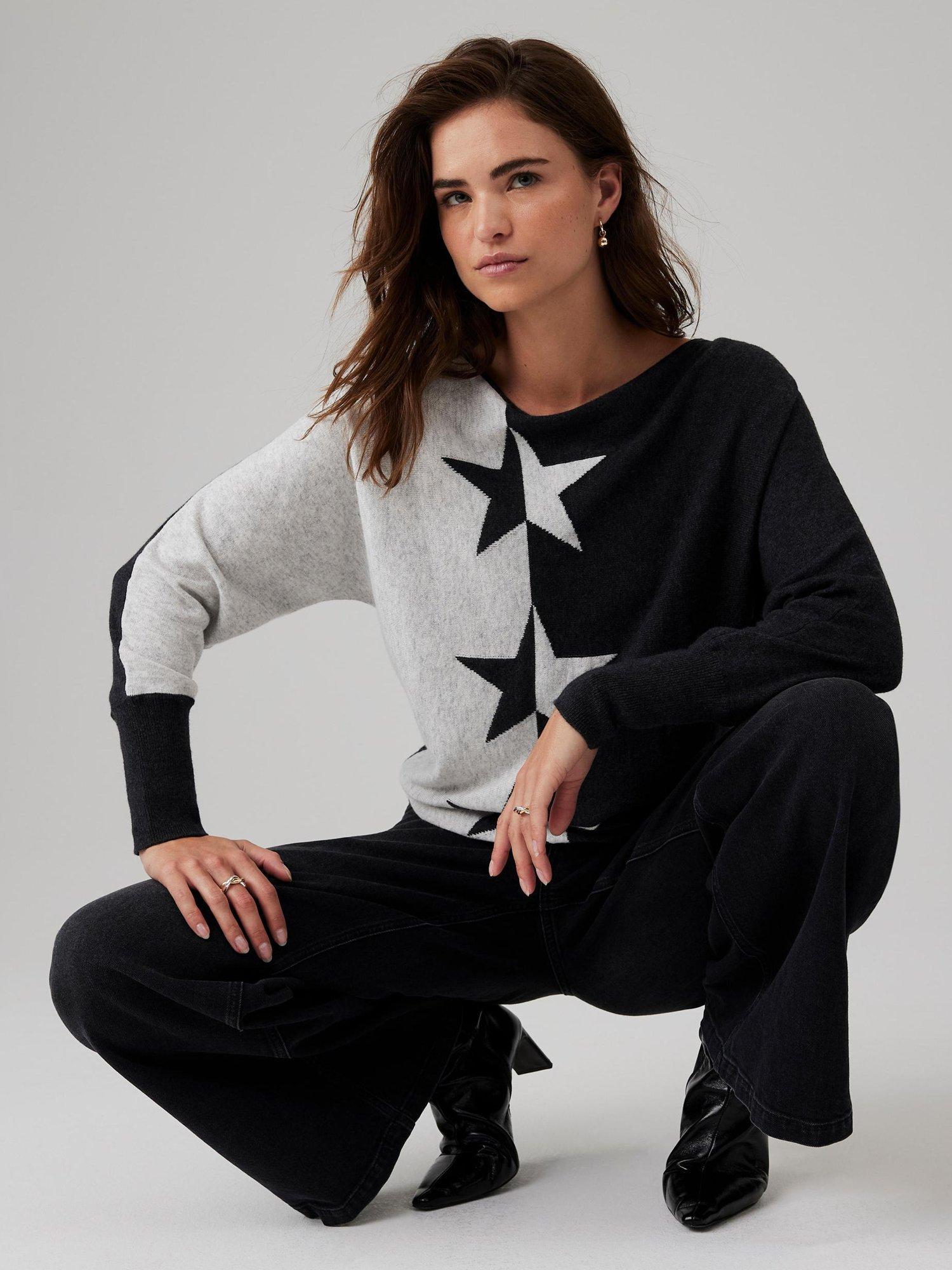 Product image 5 of 8, which shows Mint Velvet Colour Block Star Jumper, Grey, L