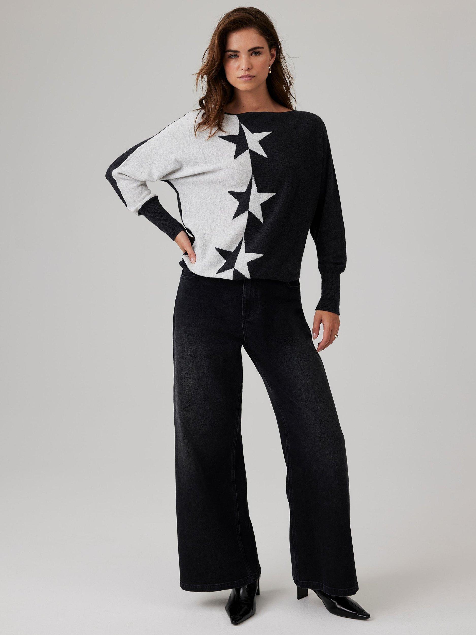 Product image 6 of 8, which shows Mint Velvet Colour Block Star Jumper, Grey, L
