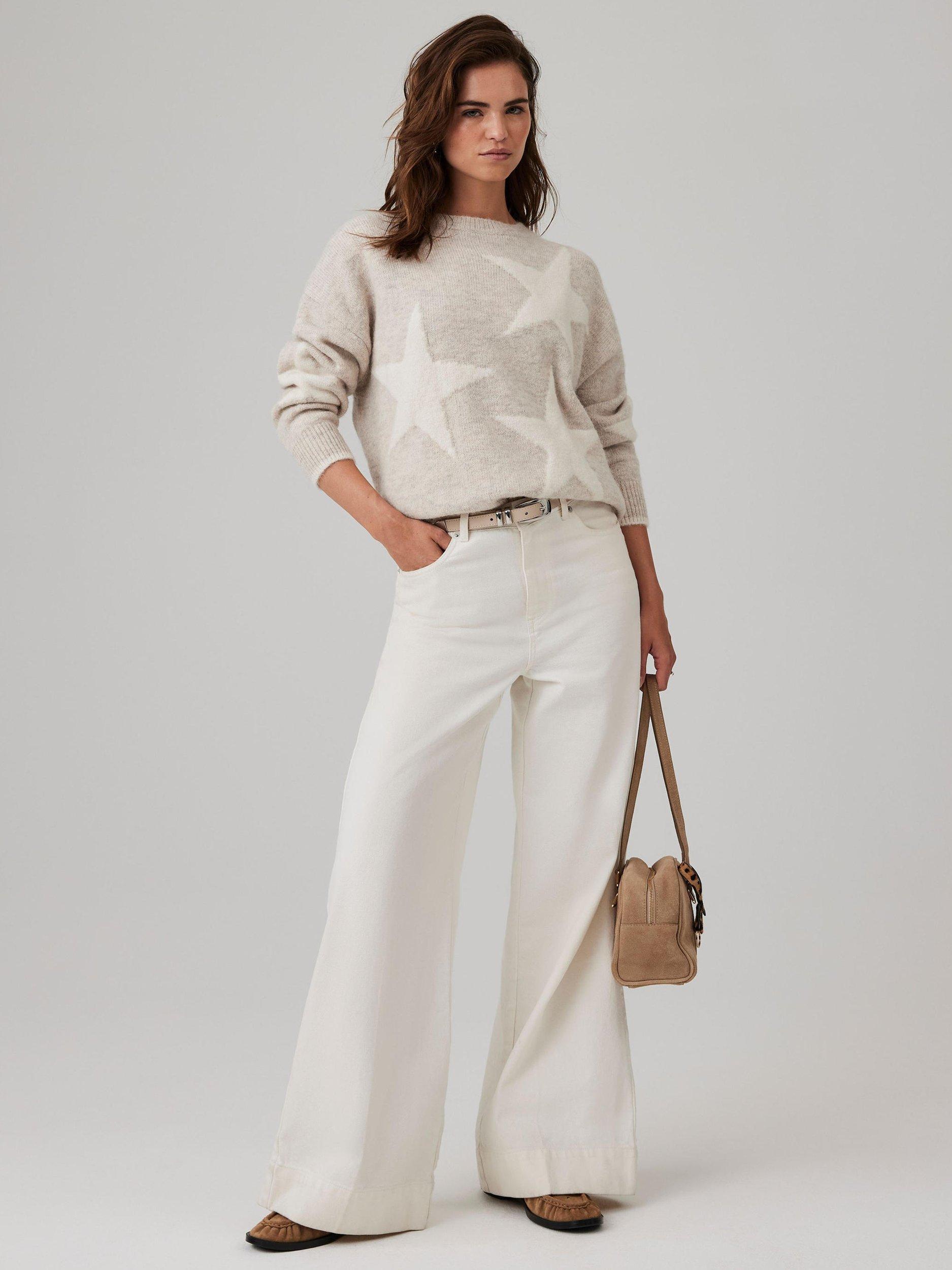 Product image 2 of 8, which shows Mint Velvet Star Knit Wool Blend Jumper, Natural Stone, XS