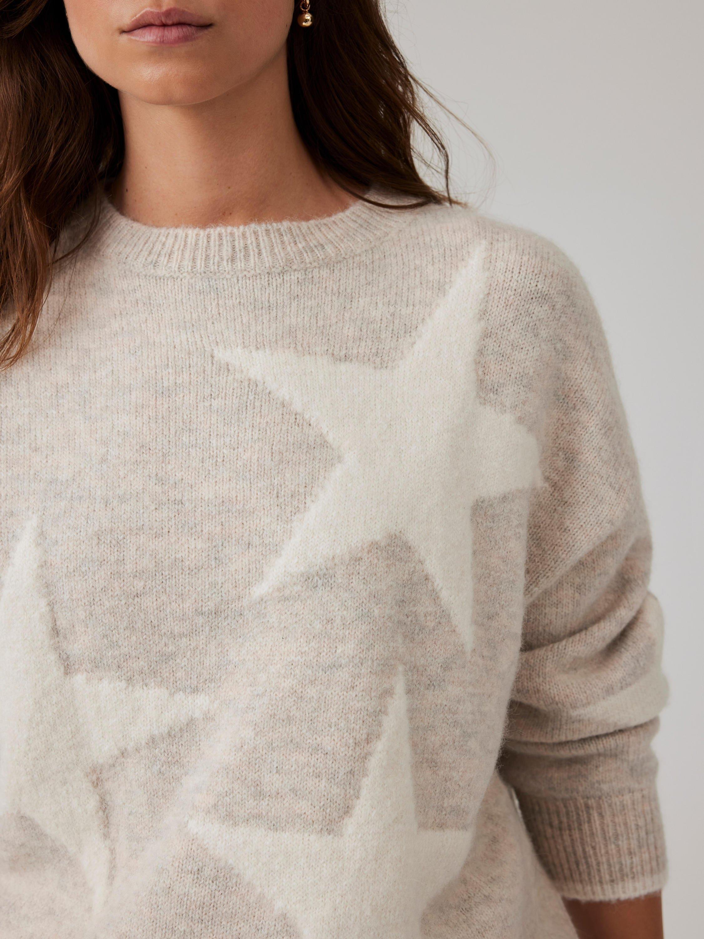 Product image 4 of 8, which shows Mint Velvet Star Knit Wool Blend Jumper, Natural Stone, XS