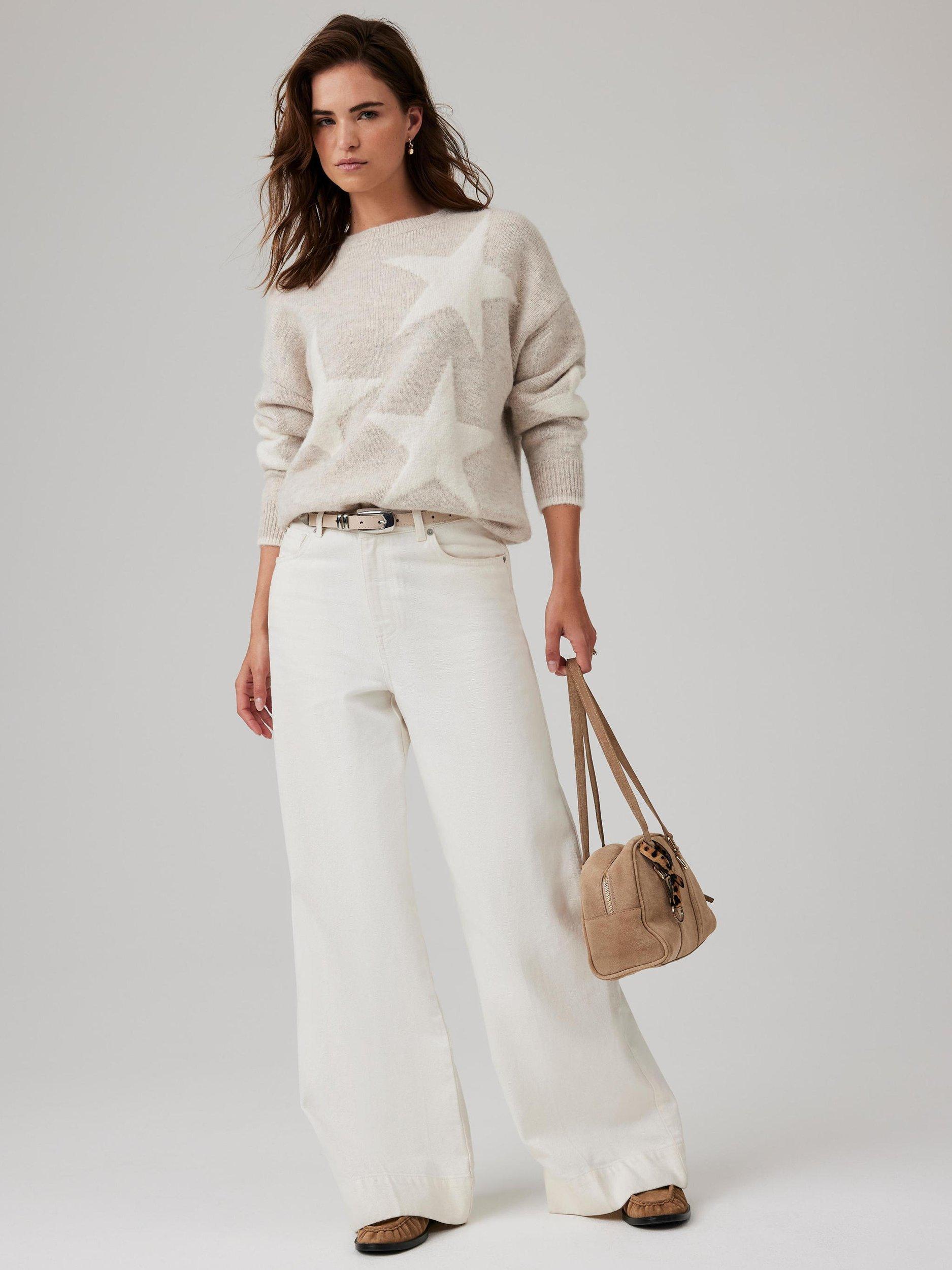 Product image 6 of 8, which shows Mint Velvet Star Knit Wool Blend Jumper, Natural Stone, XS