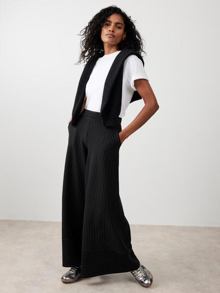 Mint Velvet Pinstripe Wide Leg Trousers, Black, Black