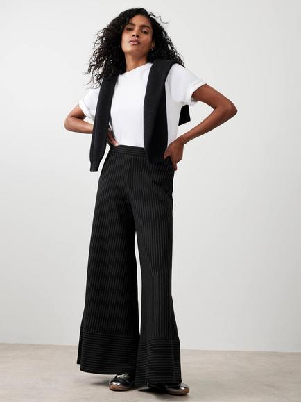 Mint Velvet Pinstripe Wide Leg Trousers, Black - view 2, Black