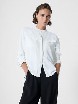 French Connection Mindy Collarless Long Sleeve Shirt, Winter White, Winter White