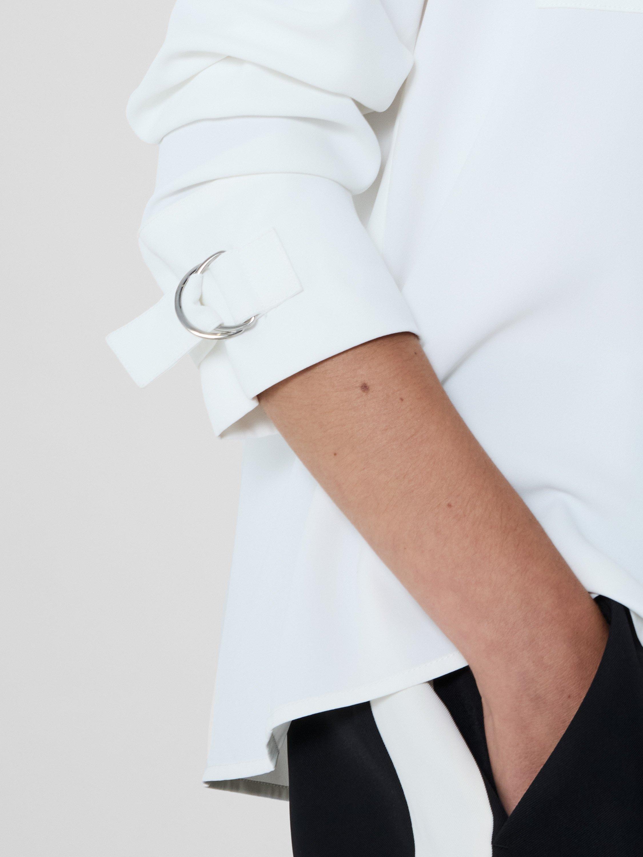 Product image 3 of 5, which shows French Connection Mindy Collarless Long Sleeve Shirt, Winter White, 6