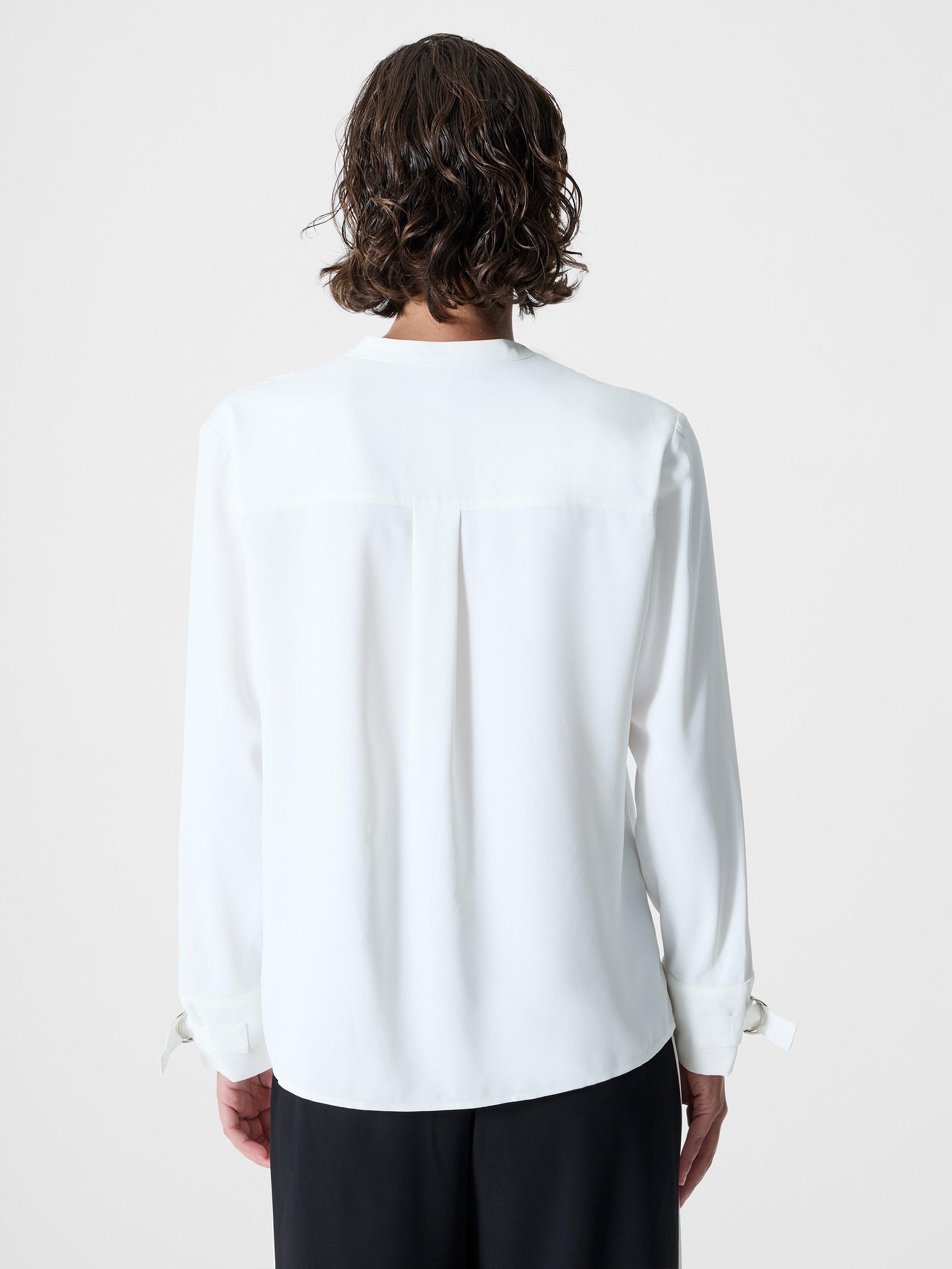 Product image 4 of 5, which shows French Connection Mindy Collarless Long Sleeve Shirt, Winter White, 6