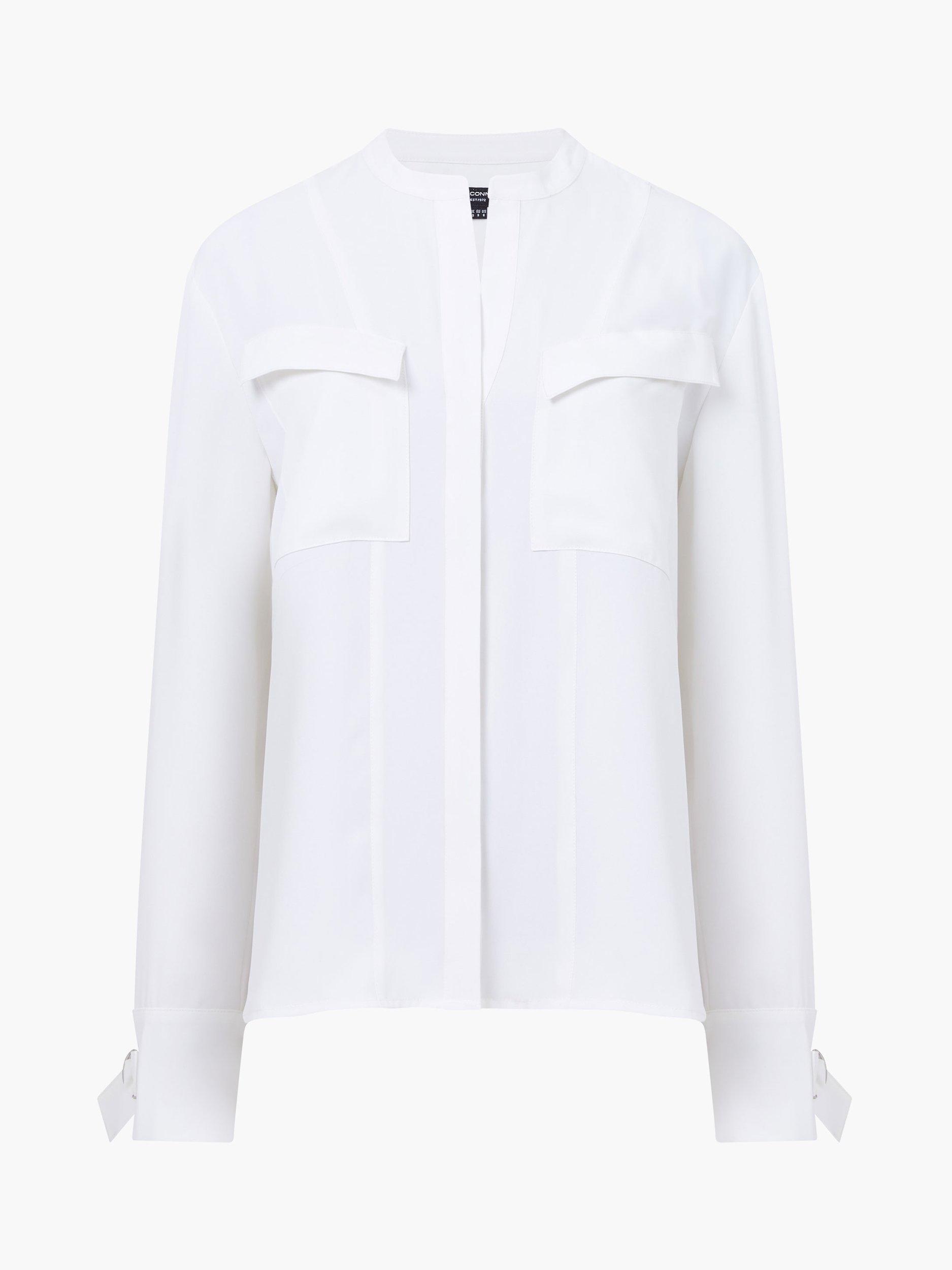 Product image 5 of 5, which shows French Connection Mindy Collarless Long Sleeve Shirt, Winter White, 6