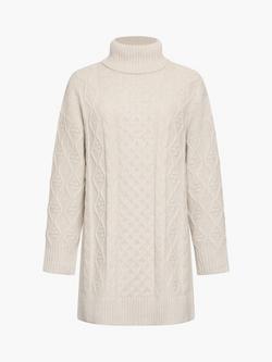 French Connection Makira Cable Knit Turtleneck Mini Dress, Oatmeal Mel, Oatmeal Mel