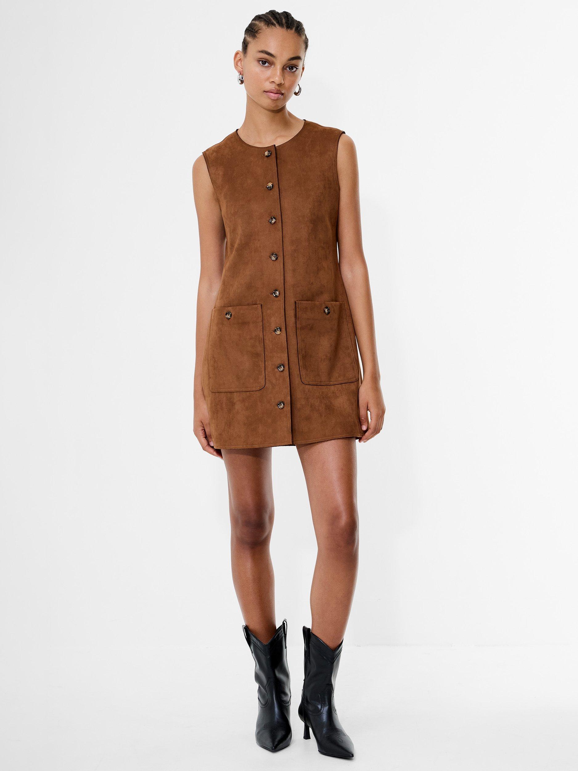 Product image 1 of 4, which shows French Connection Lany Suedette Mini Dress, Tan, 14