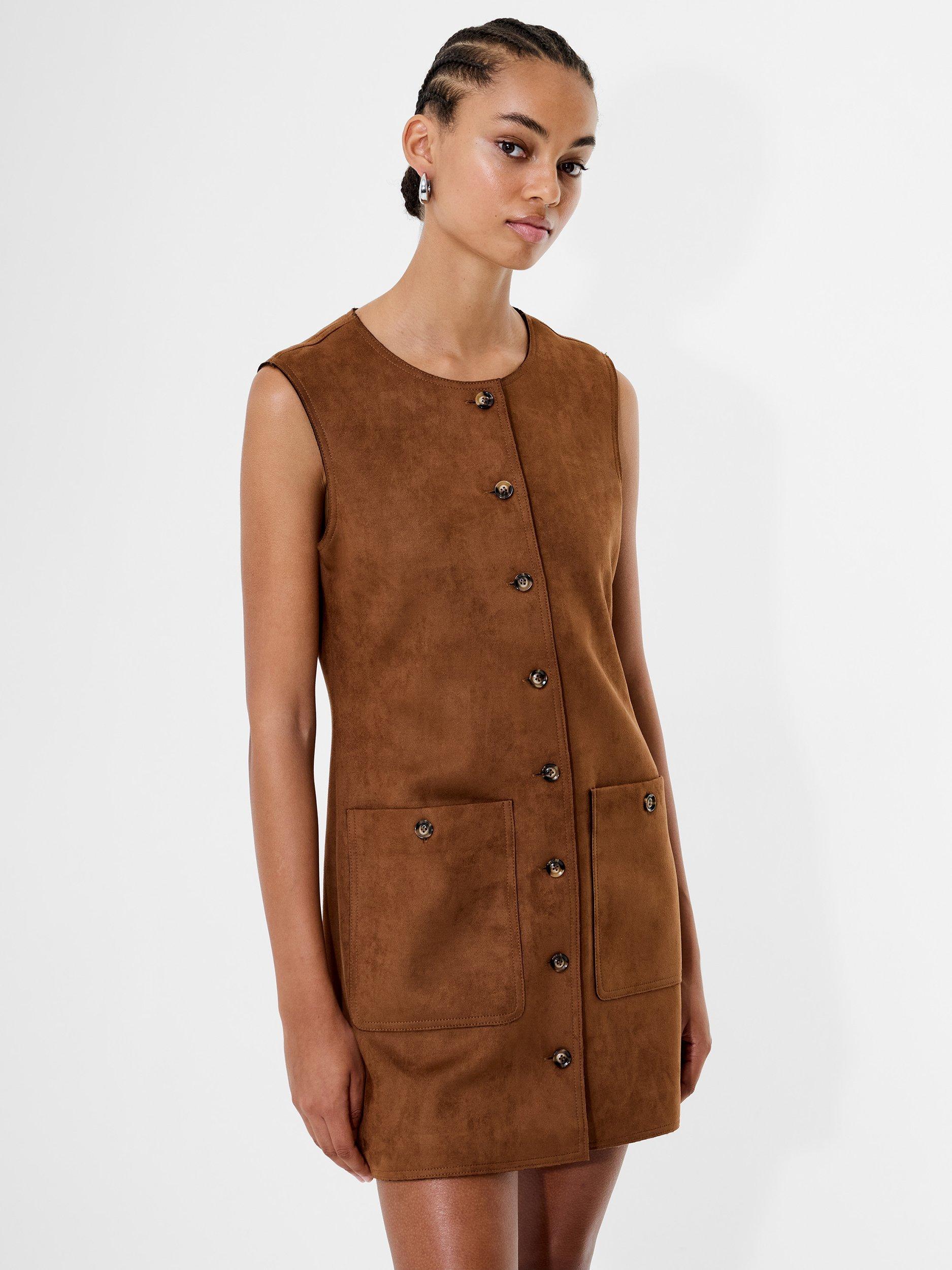 Product image 3 of 4, which shows French Connection Lany Suedette Mini Dress, Tan, 14