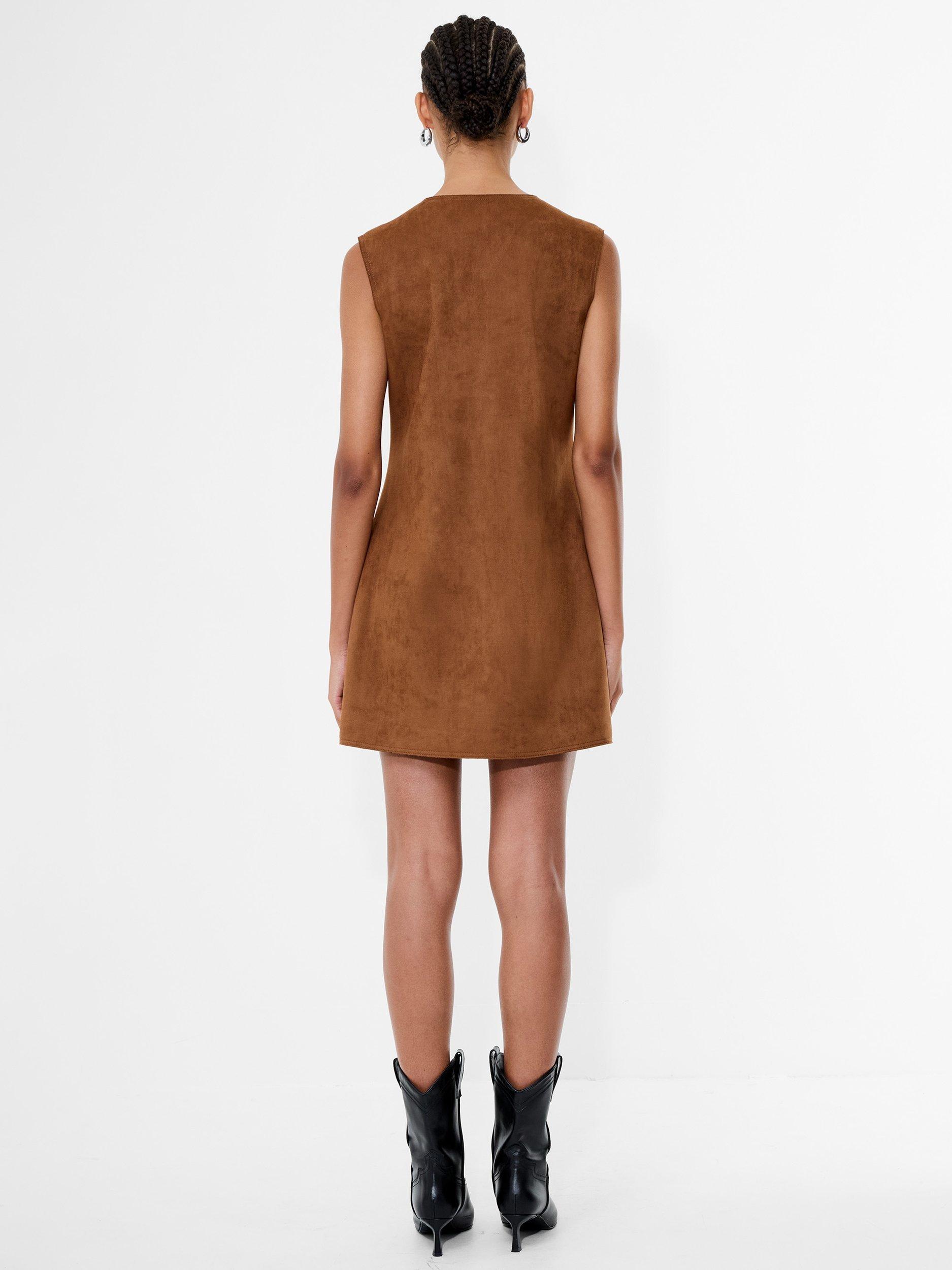 Product image 4 of 4, which shows French Connection Lany Suedette Mini Dress, Tan, 14