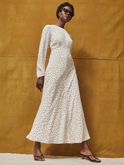 Ro&Zo Petite Polka Dot Long Sleeve Round Neck Empire Line Maxi Dress, White/Black