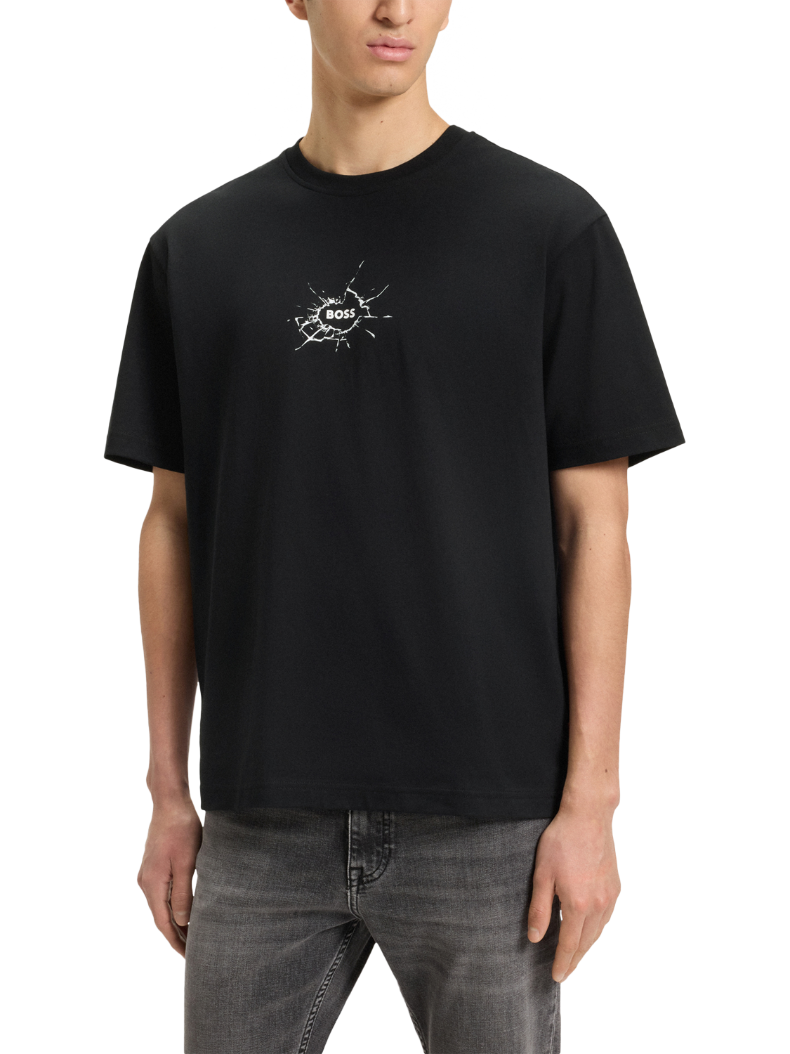 Product image 1 of 5, which shows BOSS Cotton Short Sleeve Graphic T-Shirt, Black, XL