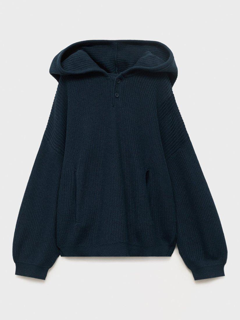 Product image 2 of 5, which shows Mango Kids' Axel Knit Hoodie, Navy, 4-5 years