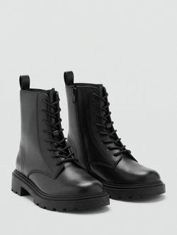 Mango Kids' Basma Leather Blend Lace Up Boots, Black - view 2, Black