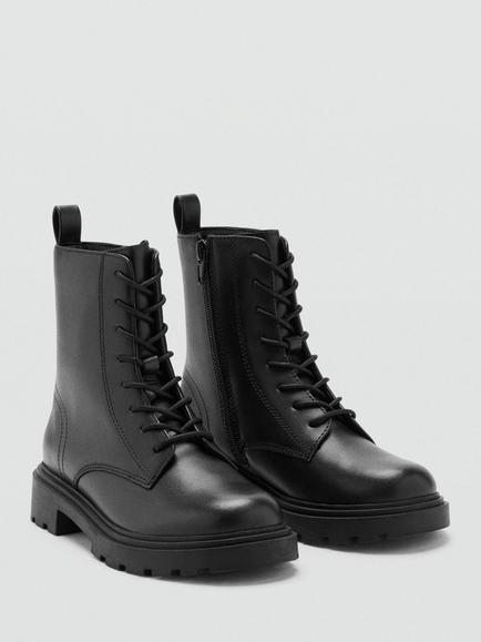 Mango Kids' Basma Leather Blend Lace Up Boots, Black - view 2, Black