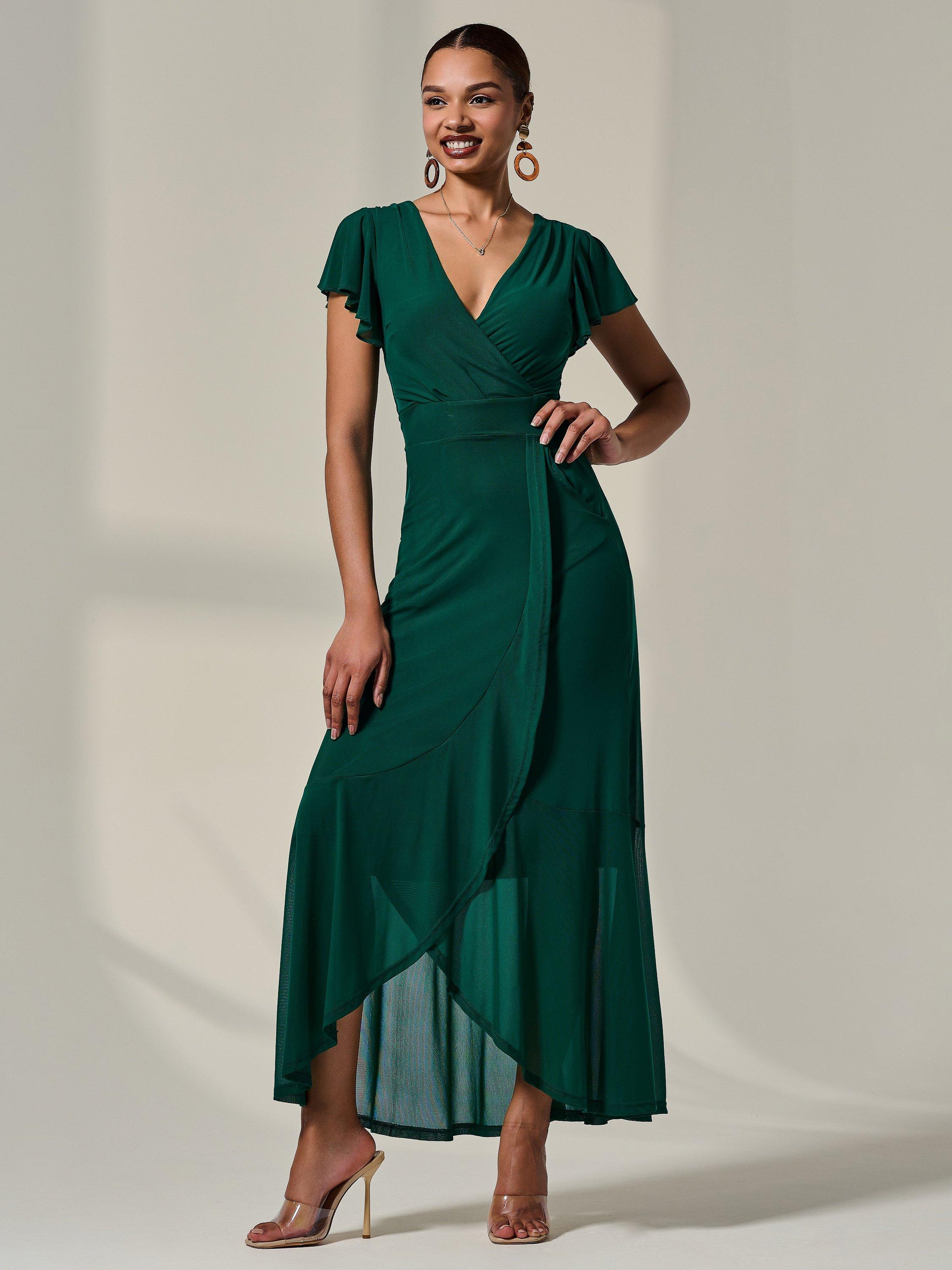 Product image 1 of 7, which shows Jolie Moi Angel Wrap Maxi Dress, Teal, 8