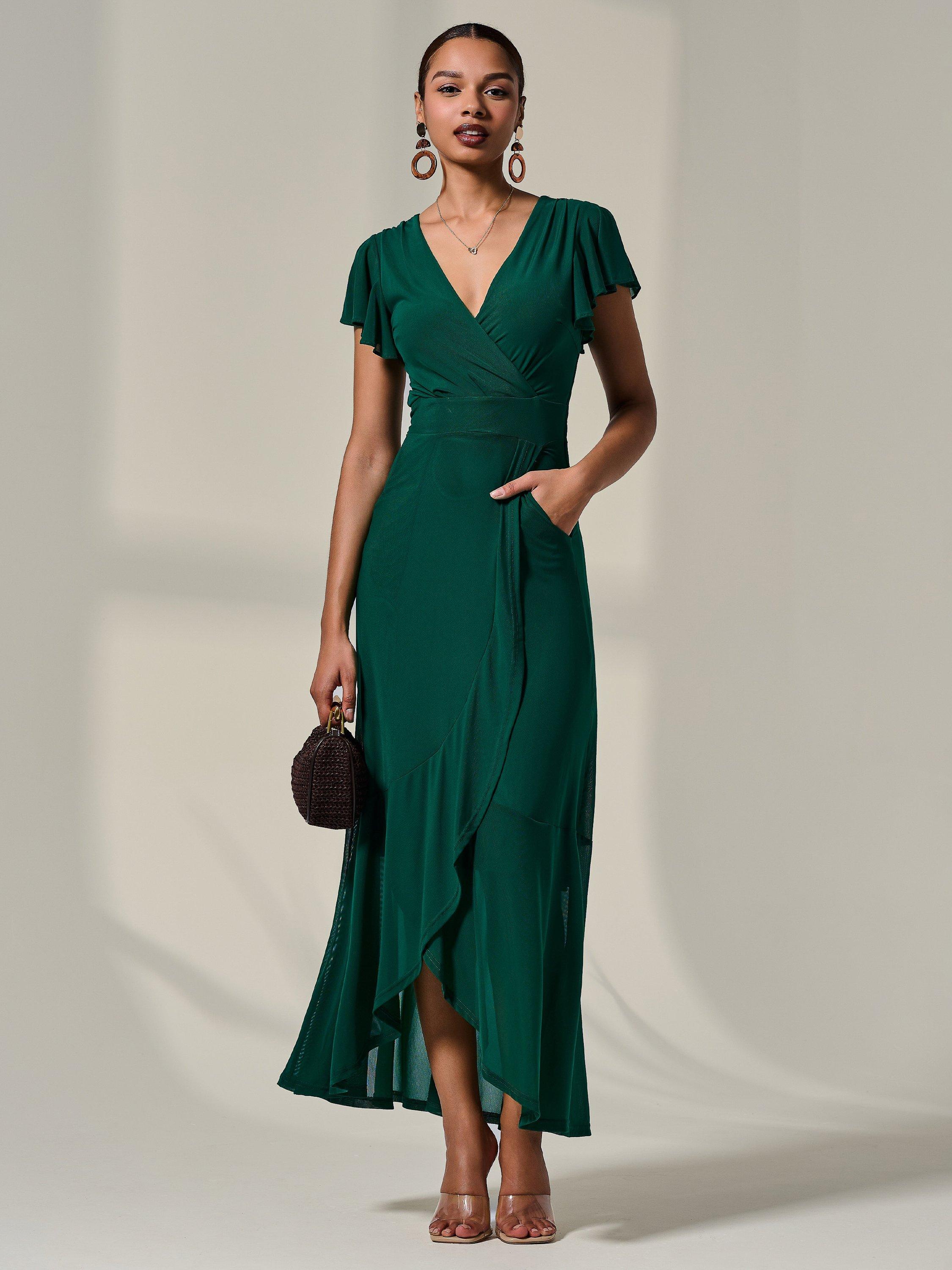 Product image 7 of 7, which shows Jolie Moi Angel Wrap Maxi Dress, Teal, 8