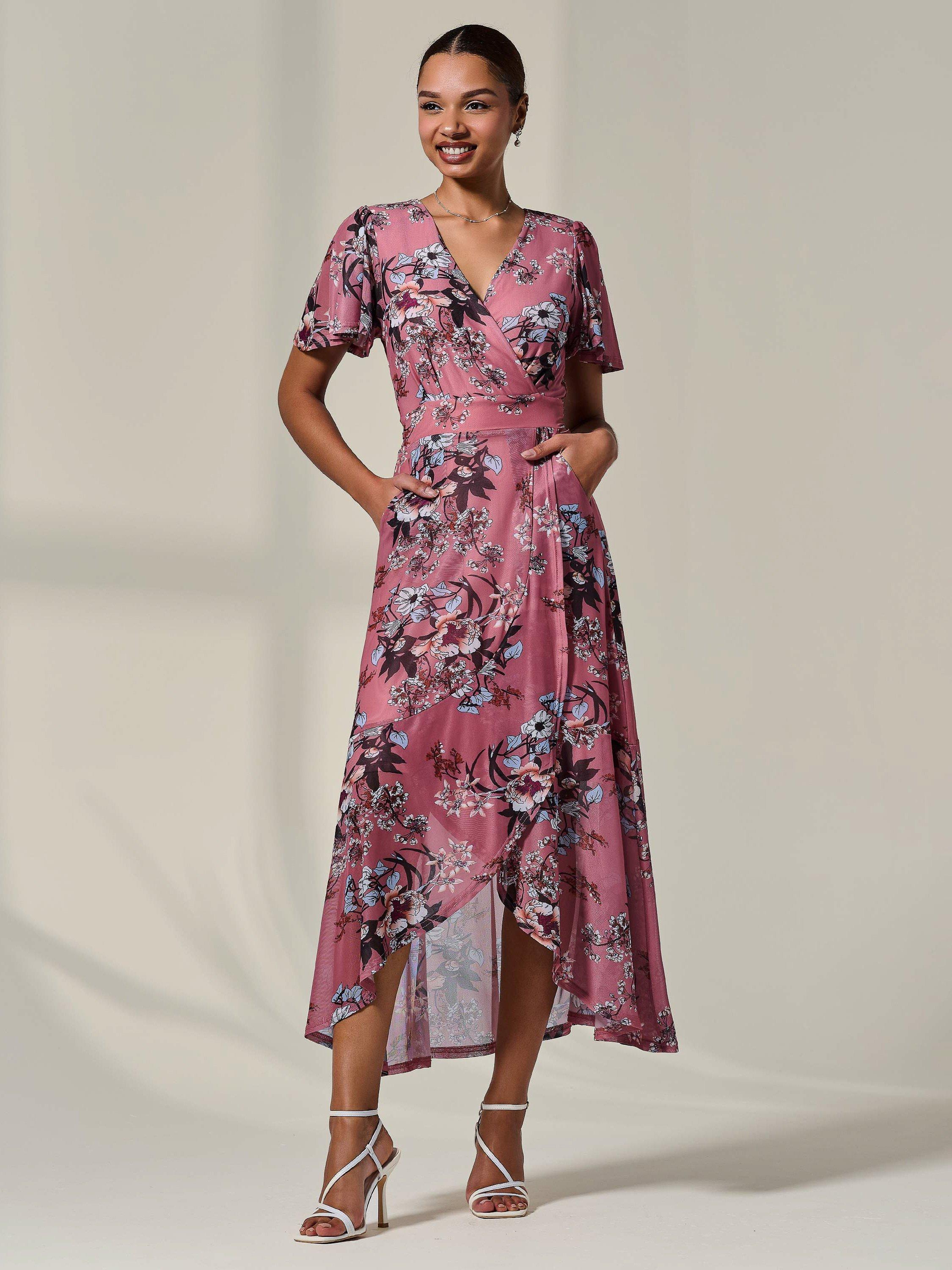 Product image 1 of 7, which shows Jolie Moi Frill Hem Maxi Dress, Pink/Multi, 8