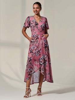 Jolie Moi Frill Hem Maxi Dress, Pink/Multi