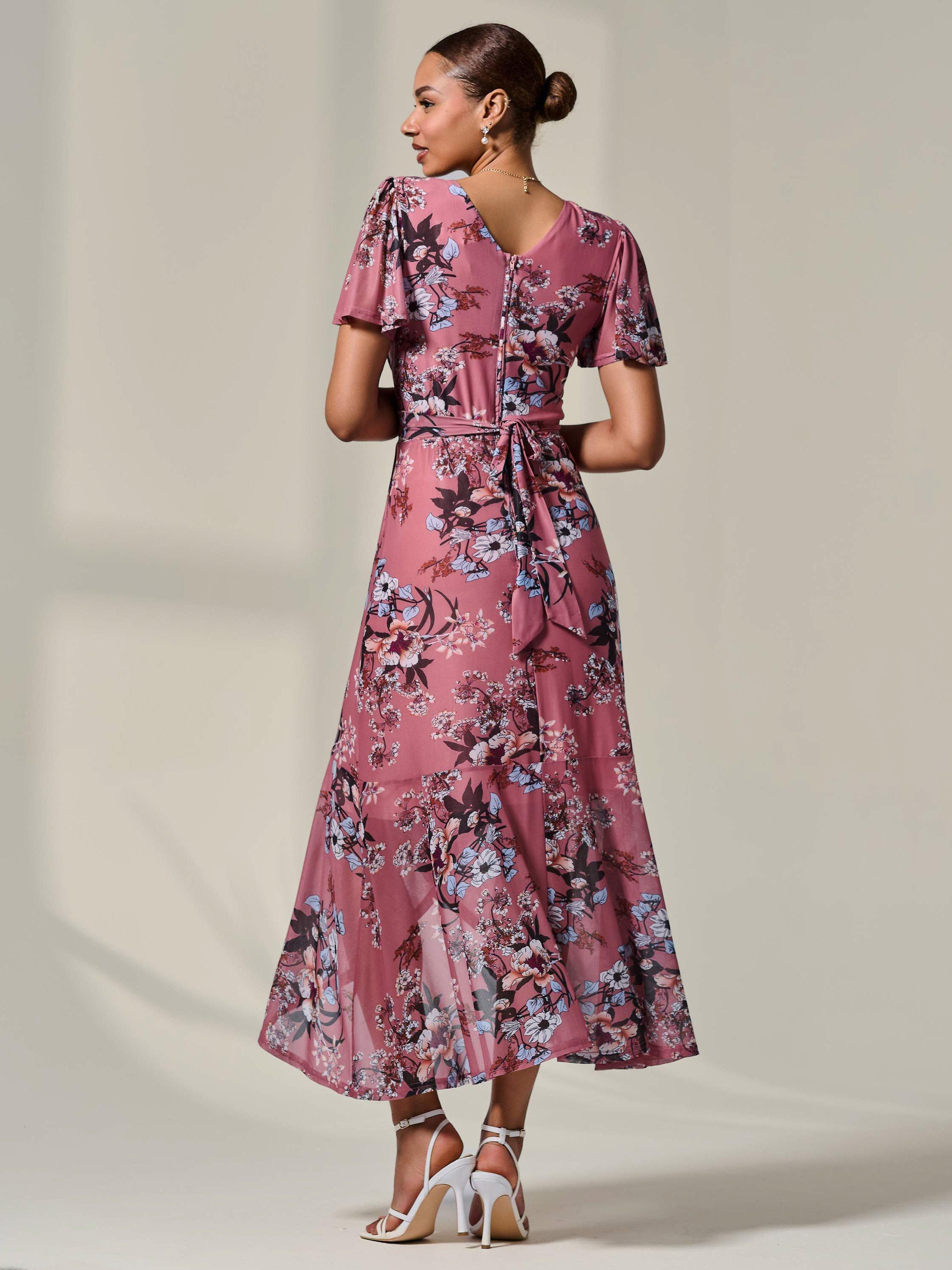 Product image 2 of 7, which shows Jolie Moi Frill Hem Maxi Dress, Pink/Multi, 8