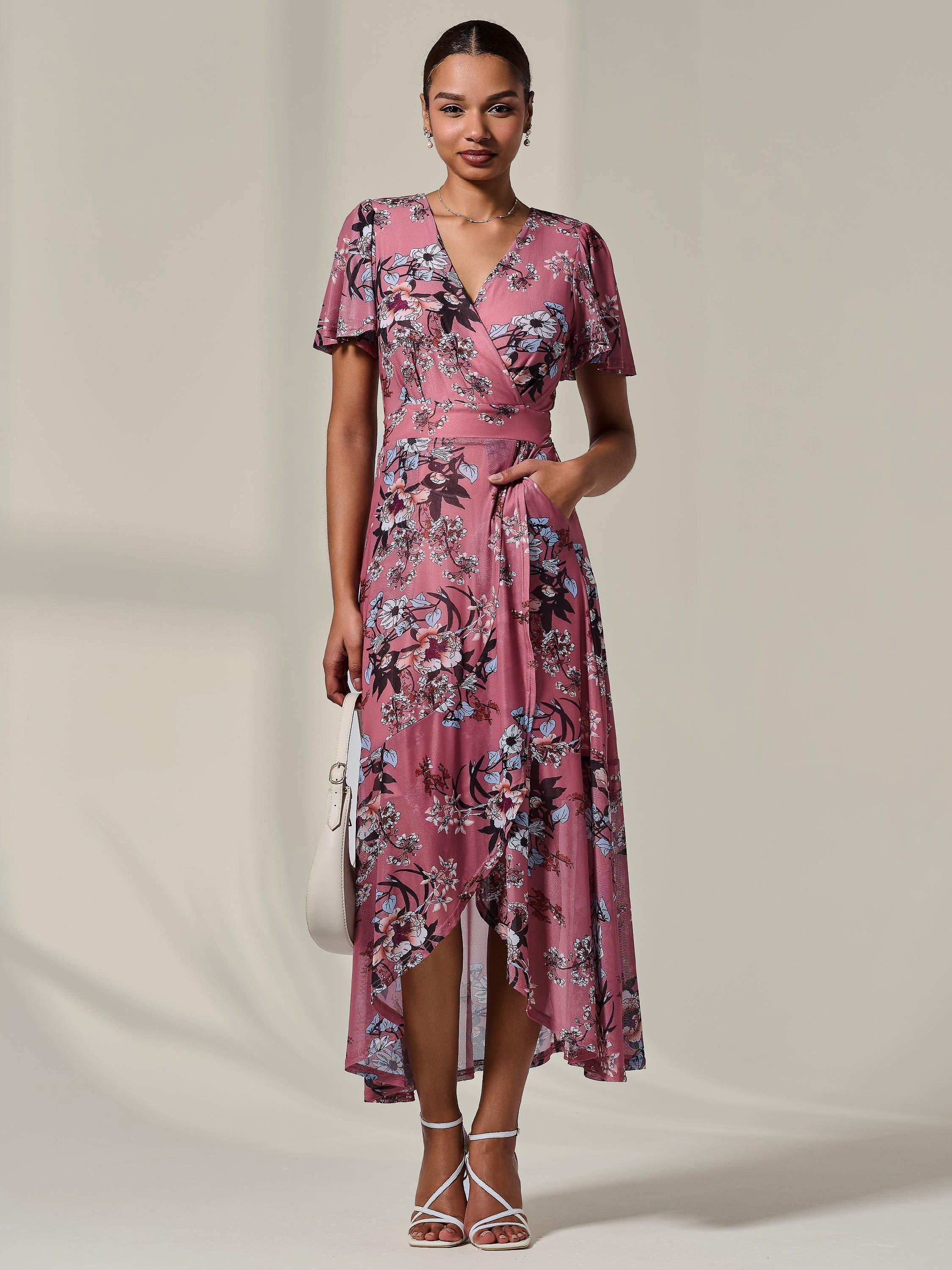 Product image 3 of 7, which shows Jolie Moi Frill Hem Maxi Dress, Pink/Multi, 8