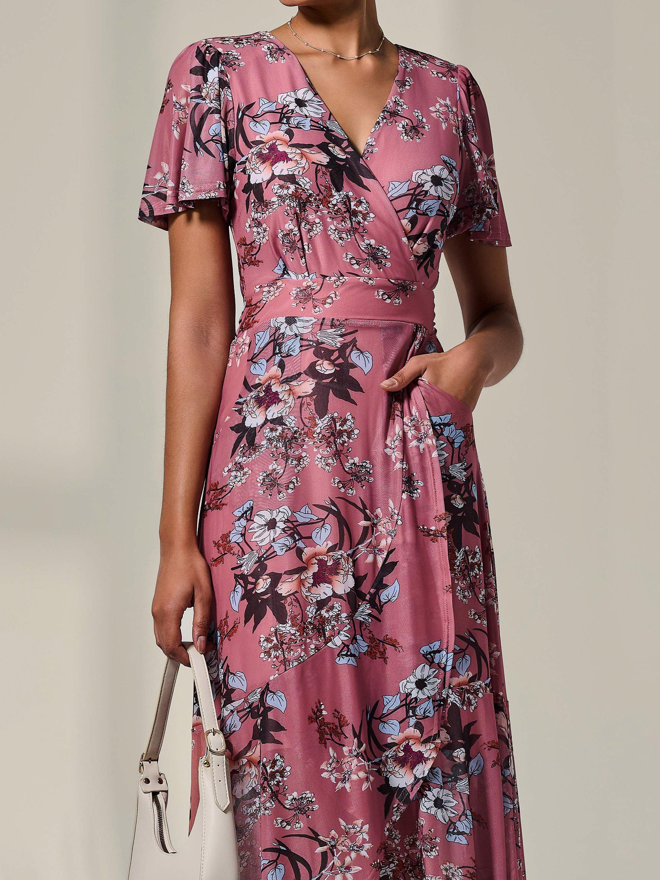 Product image 4 of 7, which shows Jolie Moi Frill Hem Maxi Dress, Pink/Multi, 8